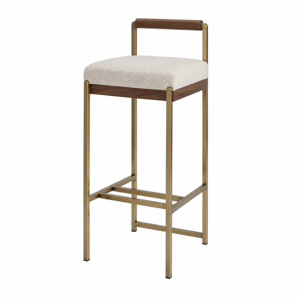 Sgabello da Bar in Metallo e Tessuto Bouclé Beige