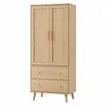 Armadio in legno con due ante e due cassetti in rovere chiaro 180x70x40 cm
