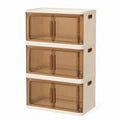 Cassettiere in plastica beige e marroni con ante