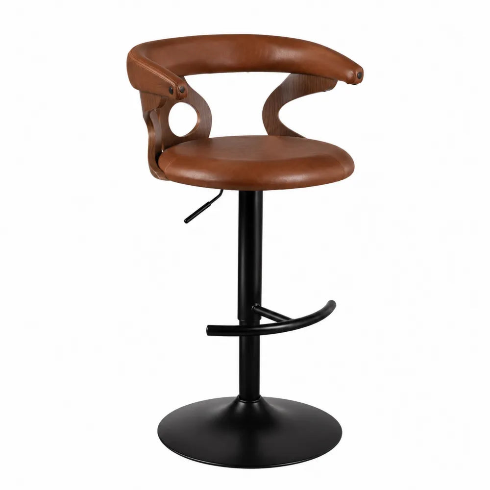 Sgabello da Bar in Pelle PU Marrone e Base in Metallo