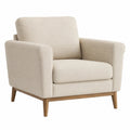 Poltrona in tessuto beige con struttura in legno