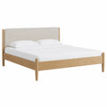 Letto matrimoniale in legno di rovere e tessuto beige