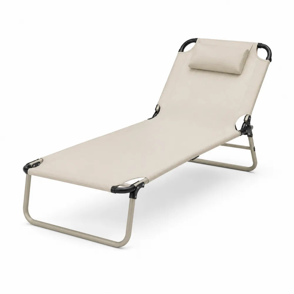 Sedia a sdraio pieghevole in metallo e tessuto beige 190x60x30 cm