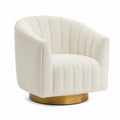 Poltrona girevole in bouclé bianco crema con base in metallo