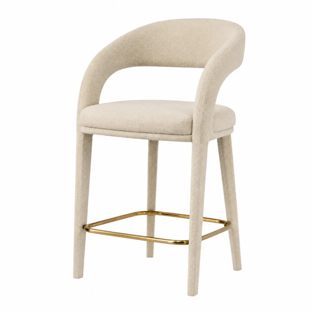Sedia in tessuto beige con poggiapiedi in metallo