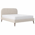 Letto matrimoniale imbottito in tessuto poliestere e legno massello beige 200x160 cm