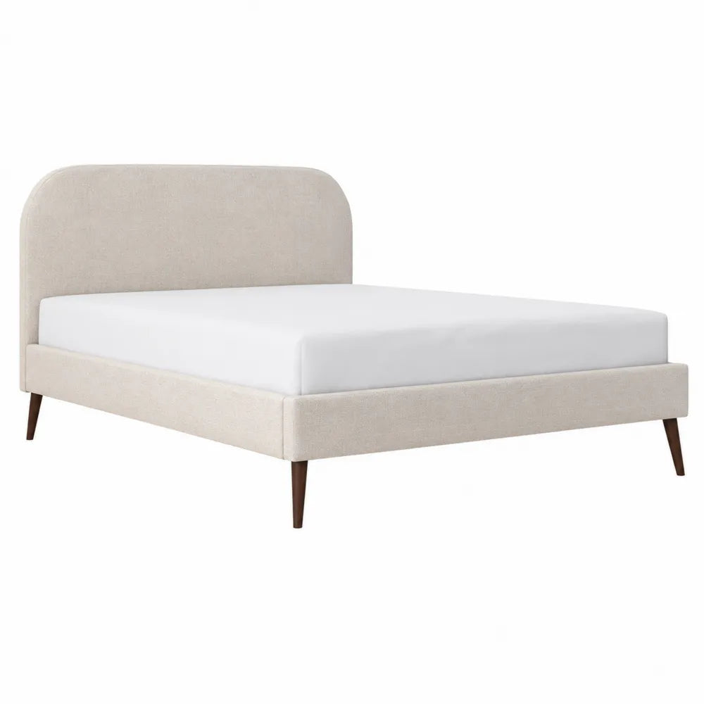 Letto matrimoniale imbottito in tessuto poliestere e legno massello beige 200x160 cm