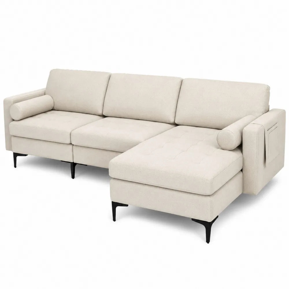 Divano angolare in tessuto con chaise longue