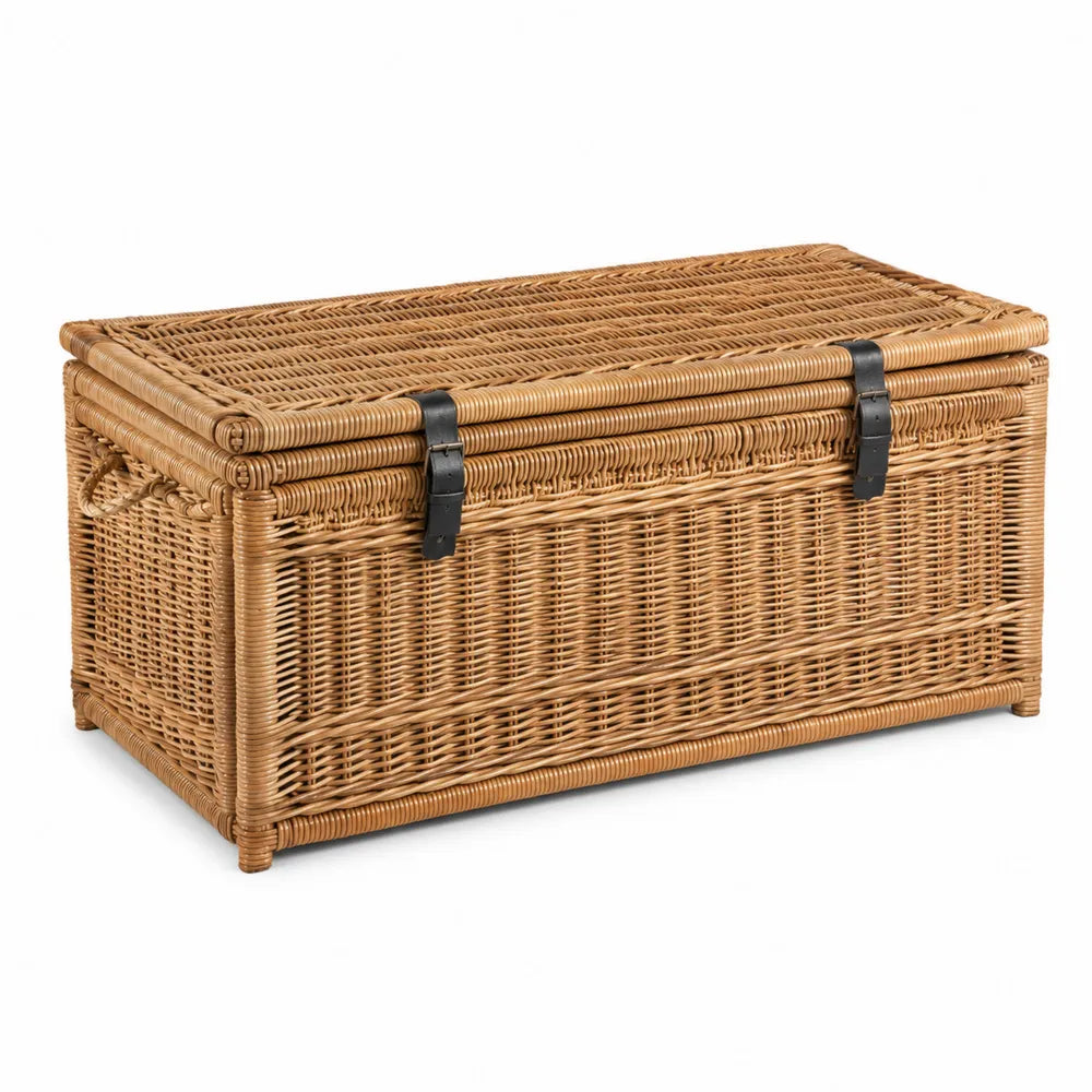 Baule contenitore in rattan marrone 90x45x40cm