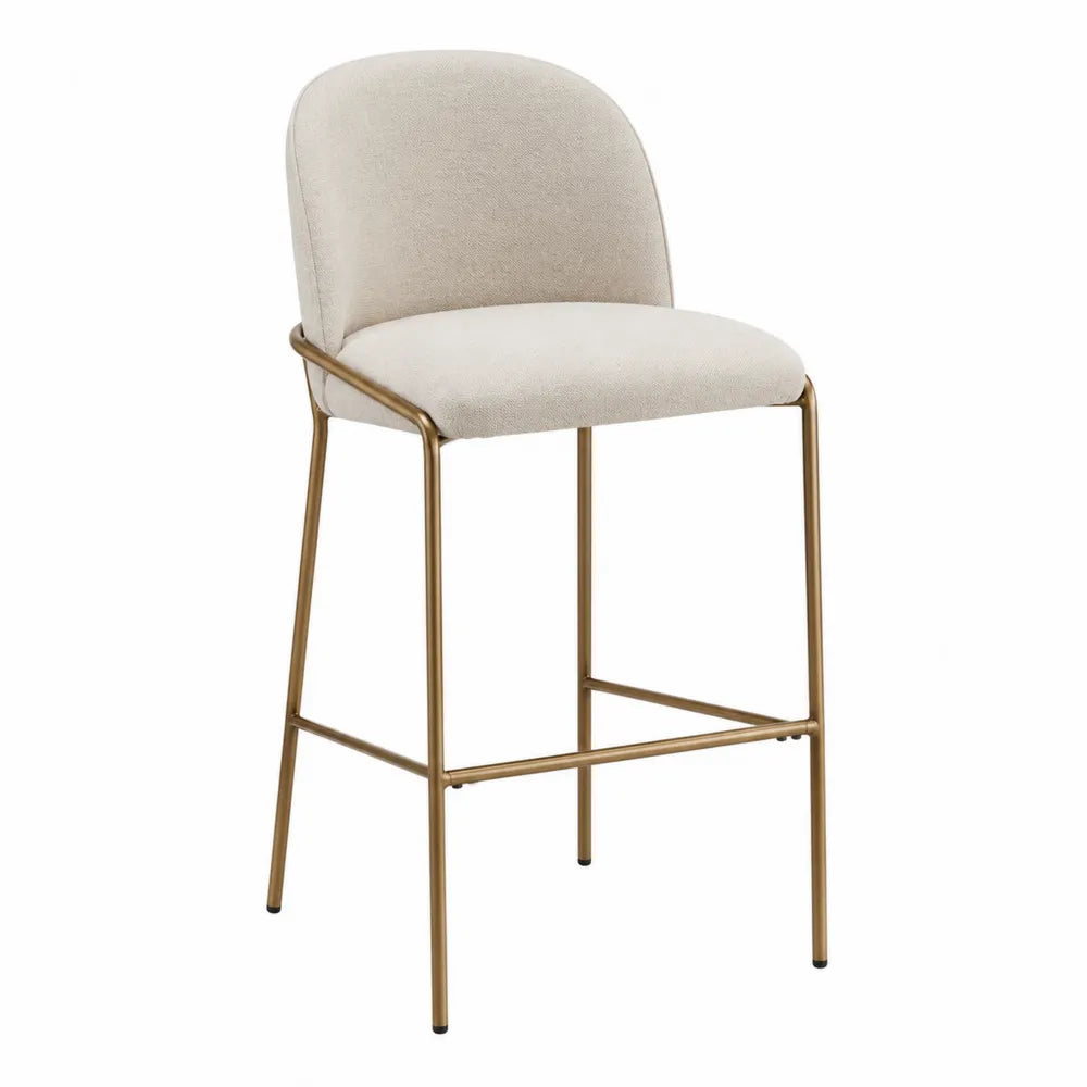 Sgabello beige in tessuto e metallo dorato H92 cm