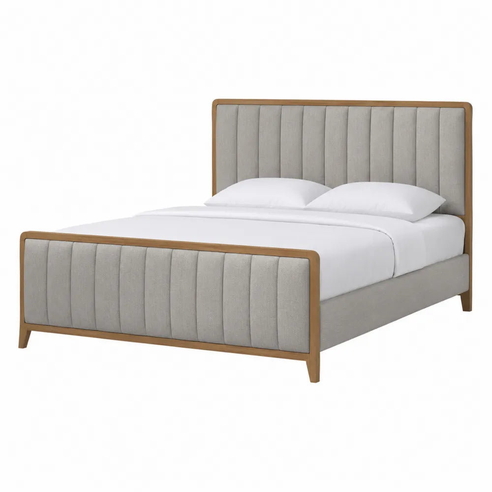 Letto matrimoniale imbottito in tessuto e legno