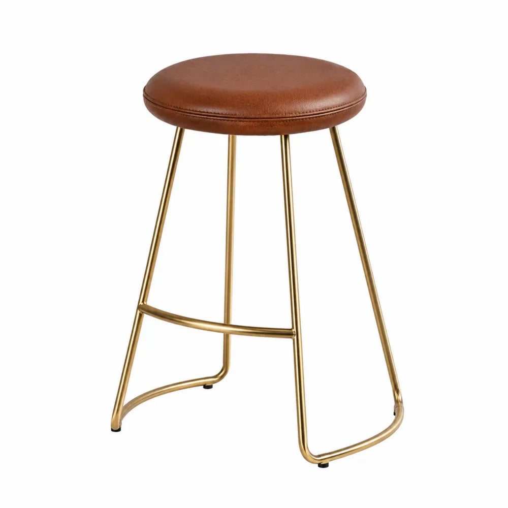 Sgabello pelle sintetica marrone struttura metallo dorato 65 cm