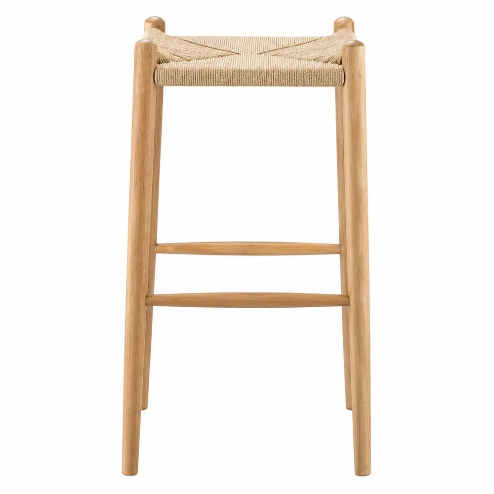 Sgabello in Legno di Rovere con Seduta in Corda Naturale