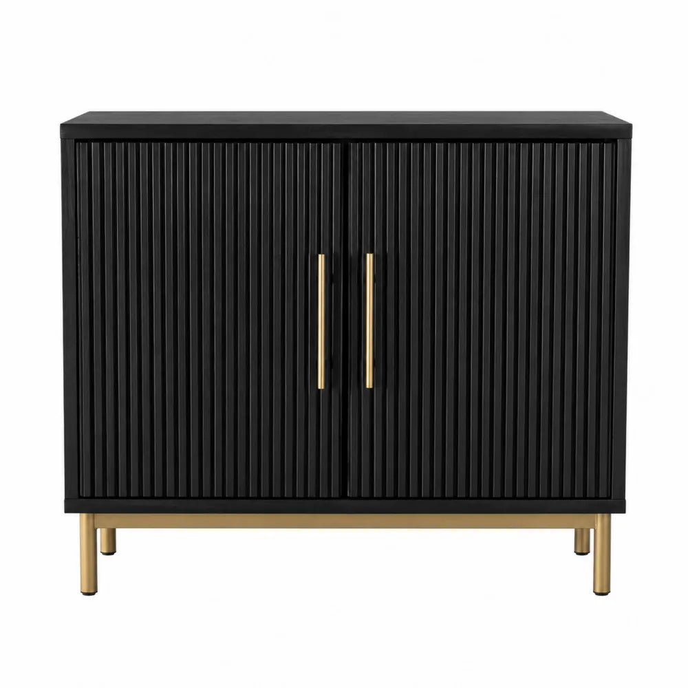Credenza in Legno Nero con Gambe in Metallo Dorato
