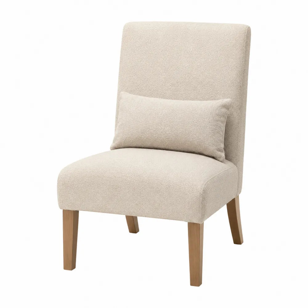 Poltrona in Tessuto Beige con Gambe in Legno