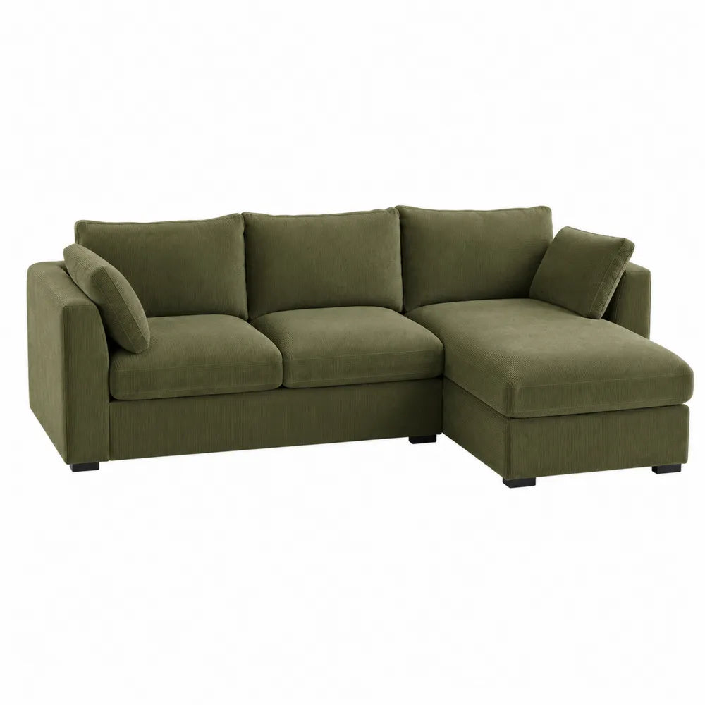 Divano Angolare in Tessuto Verde con Chaise Longue