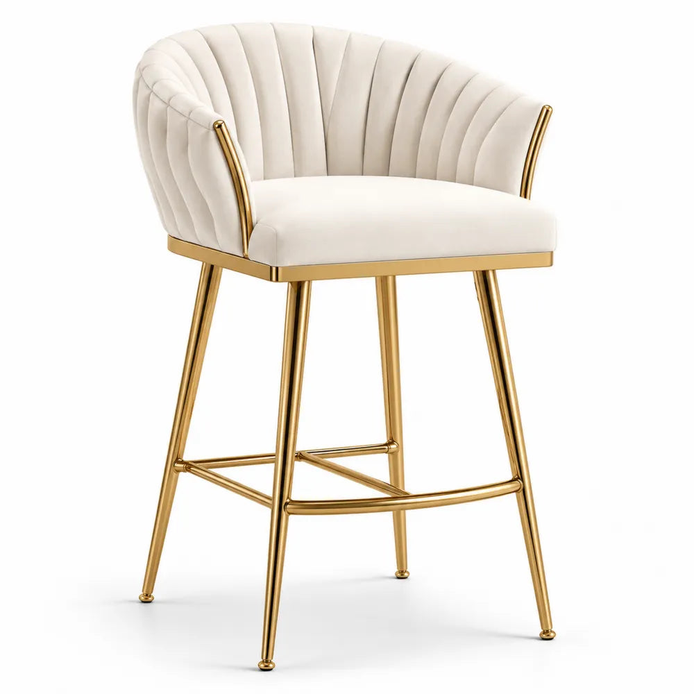 Sgabello in Velluto con Gambe in Metallo Dorato