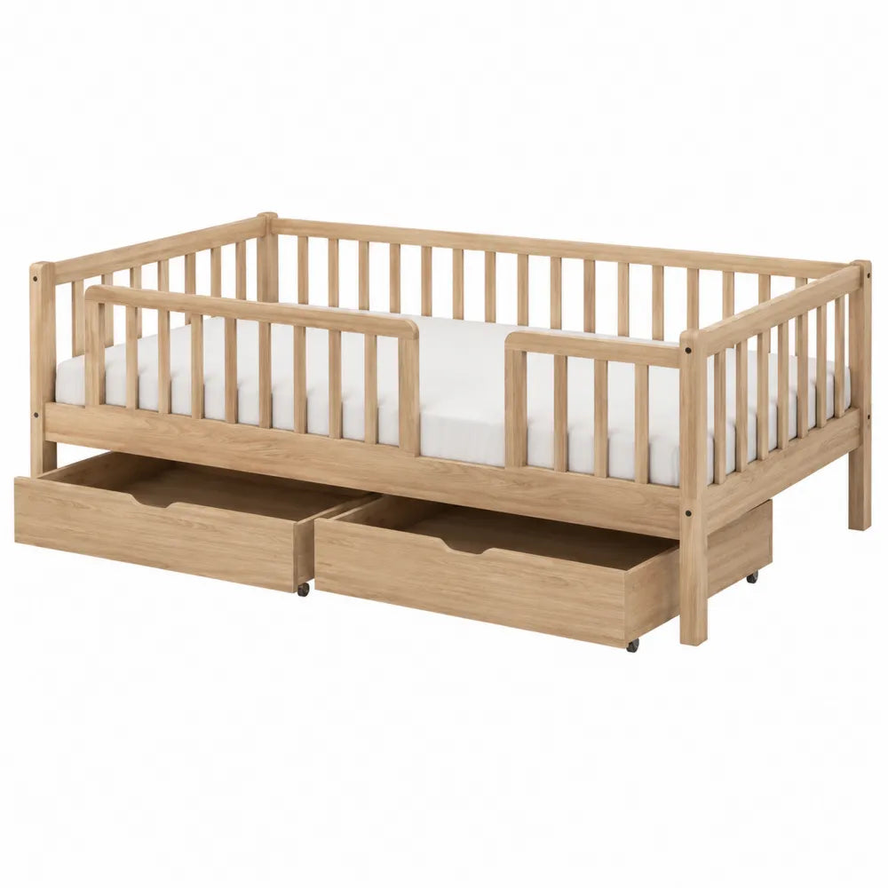 Letto per bambini in legno di rovere con cassetti 90x200 cm