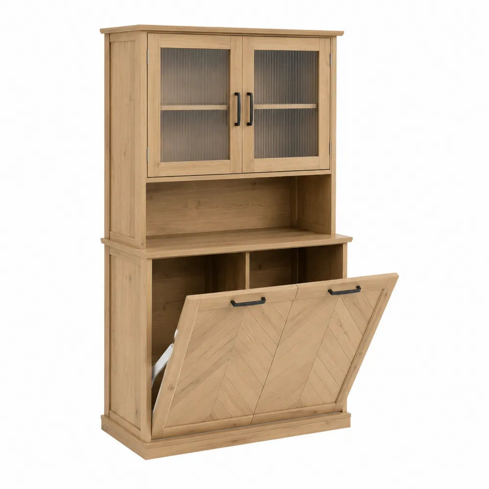 Credenza in Legno Rovere con Ante in Vetro Temperato Scanalato