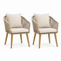 Set di 2 sedie in corda beige con gambe in legno e cuscini
